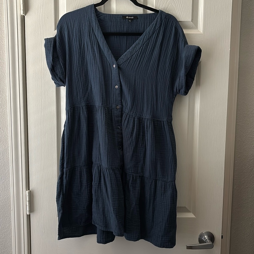 Madewell Navy Green Button-Down Babydoll Dress
